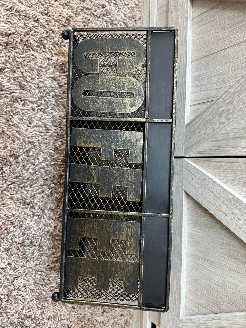 Industrial Metal “coffee” kitchen counter caddy- in bronze/copper tone